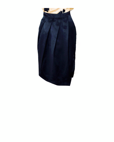 Black silk satin wrap Pleat Skirt