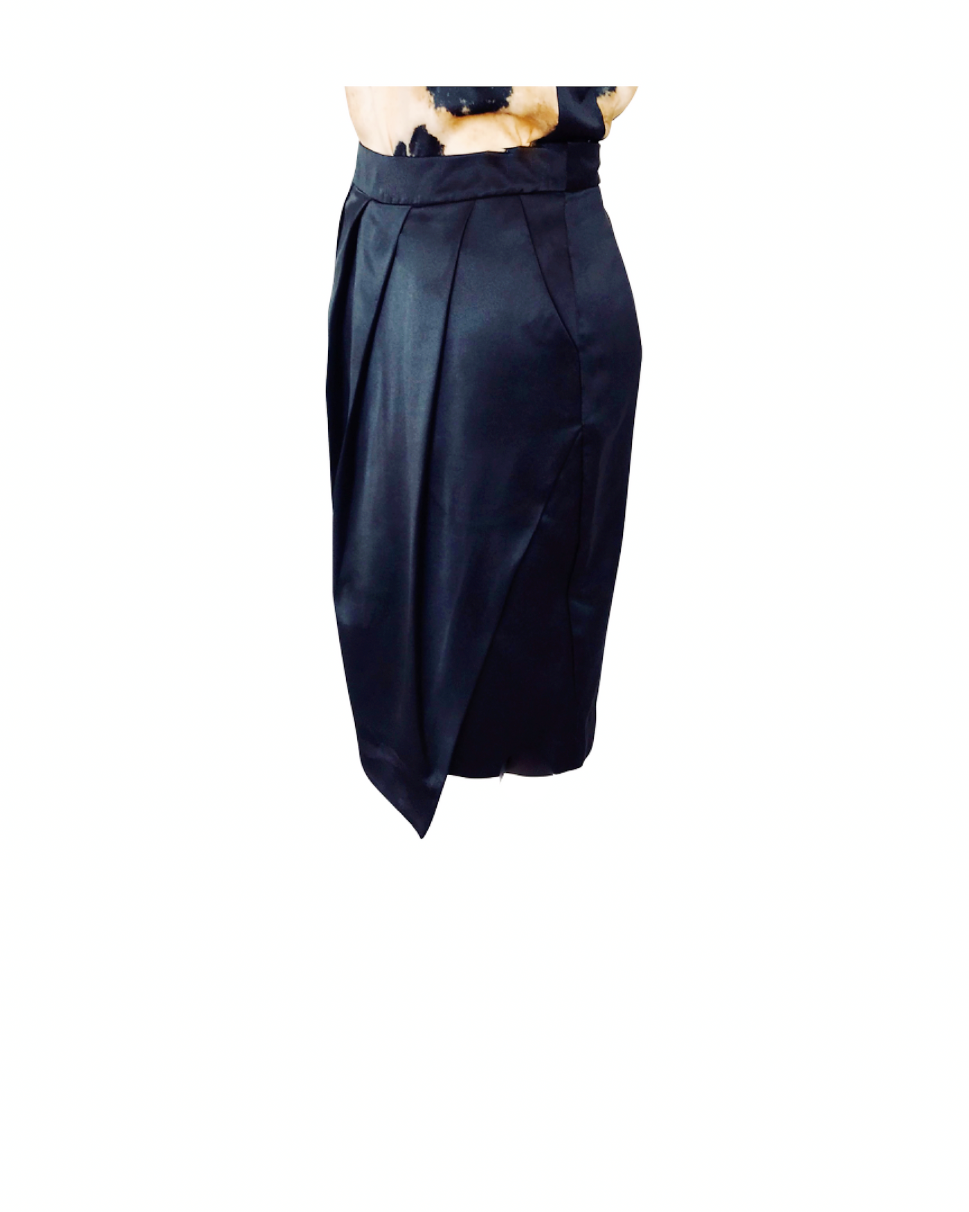 Black silk satin wrap Pleat Skirt - ( 50% OFF )