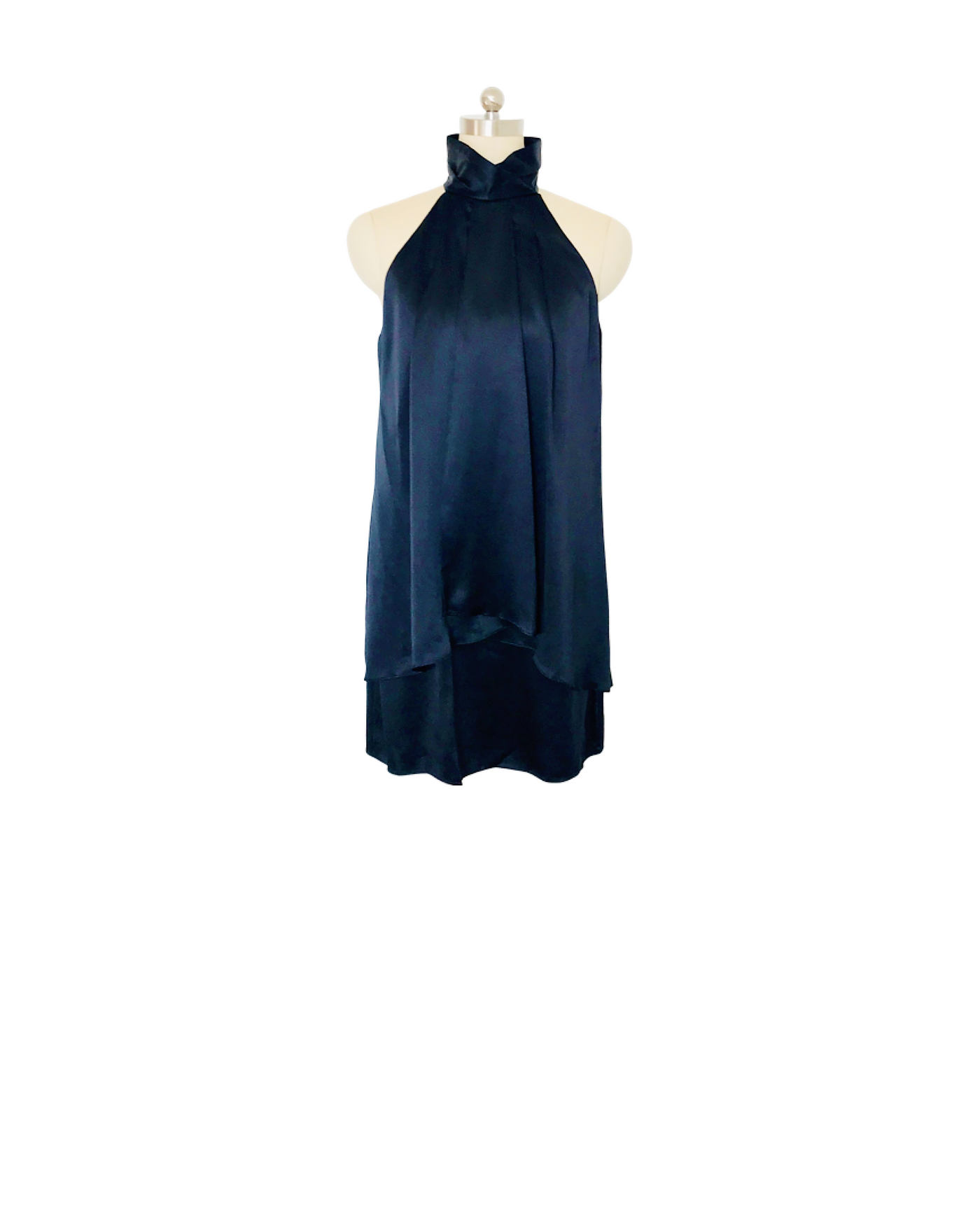 Black Silk Satin High Neck Dress - (50%OFF)