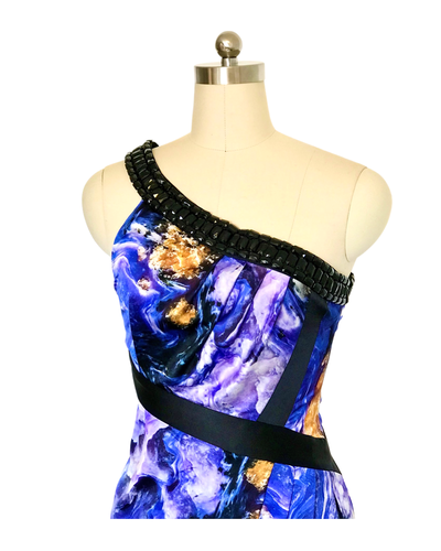 Violet Print Jewel one shoulder Dress