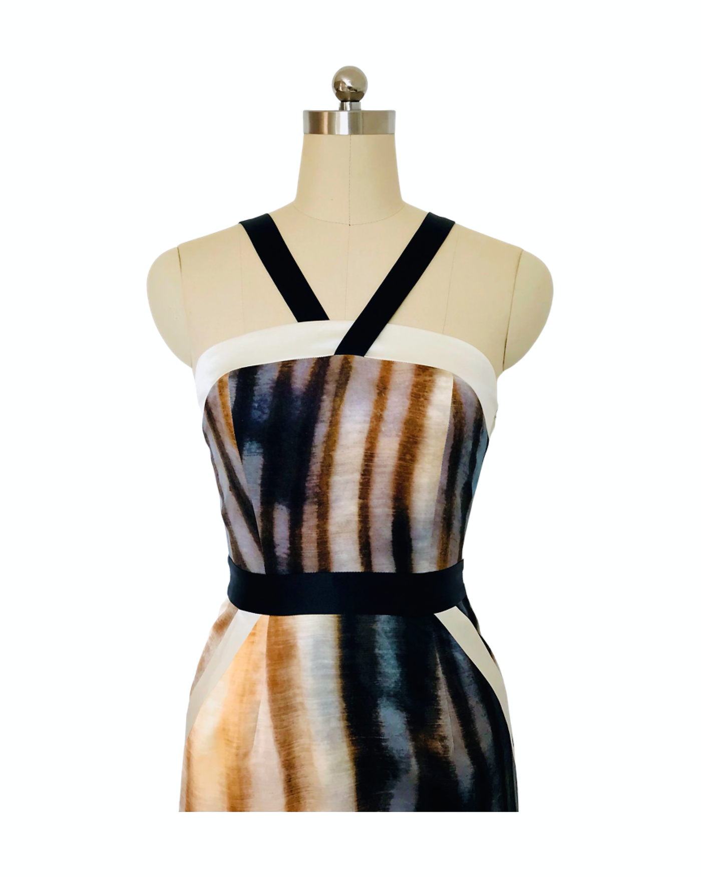 Fossil Print Silk Contrast Band dress - (50%OFF)