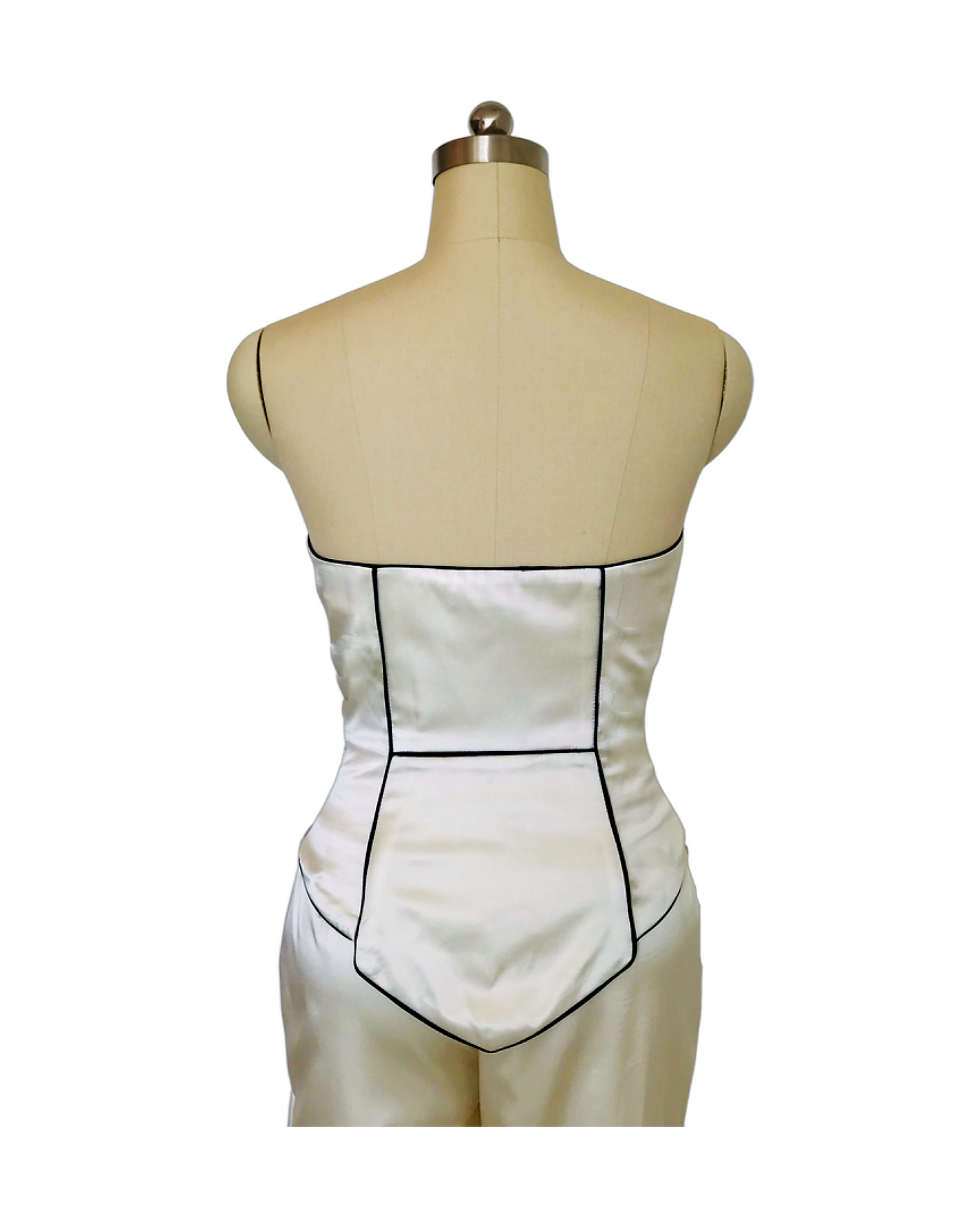 Ivory and Black Trim  Silk Satin Bustier  - ( 50% OFF )