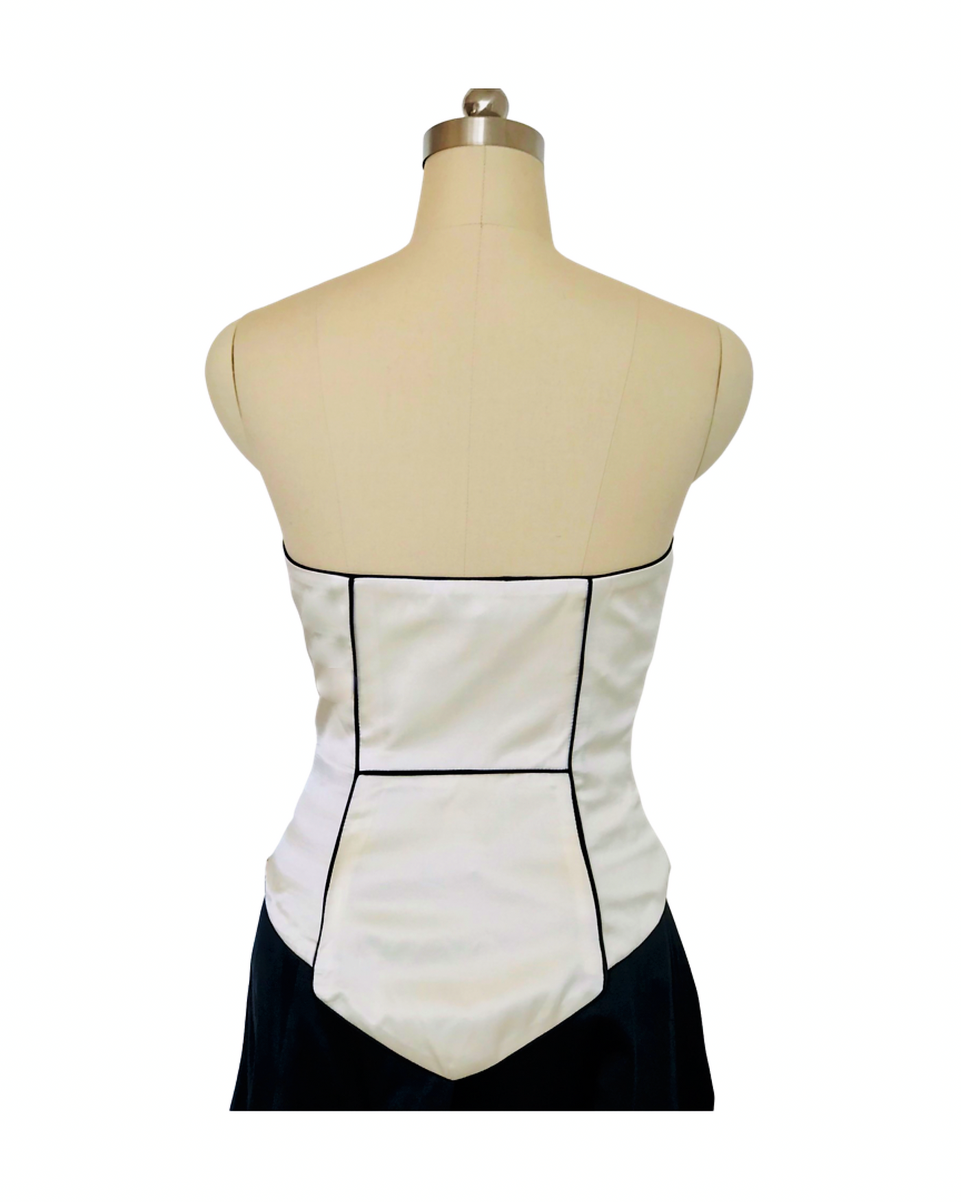 Ivory and Black Trim  Silk Satin Bustier  - ( 50% OFF )
