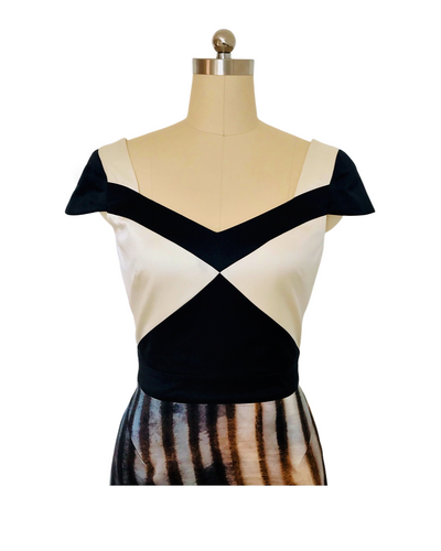 Fossil Print Silk Colour Block Dress