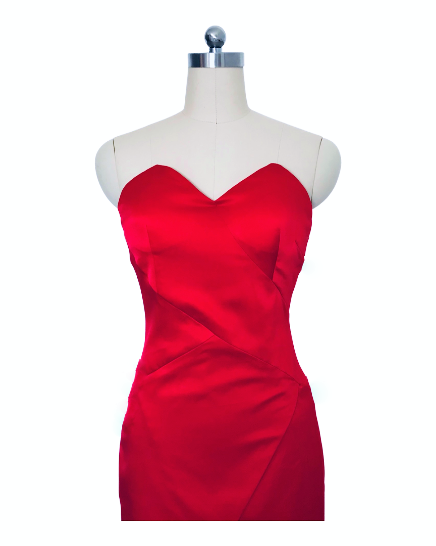 Crimson Silk Satin Strapless Layer Gown