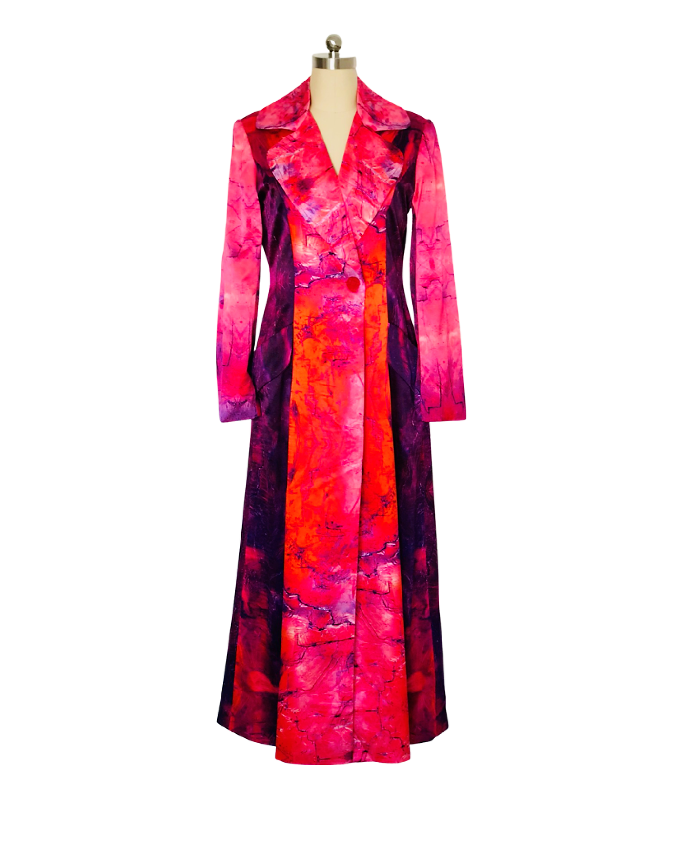 Crimson Calcite Print Silk Satin Opera Coat  - (50% OFF )