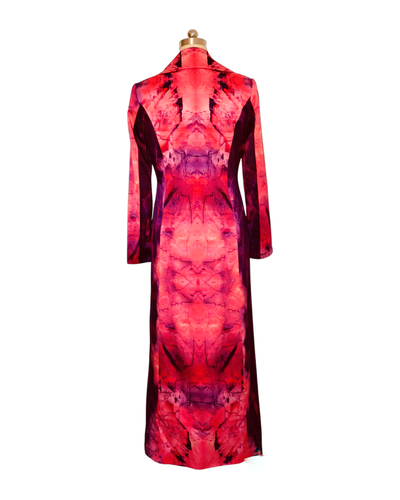 Crimson Calcite Print Silk Satin Opera Coat  - (50% OFF )