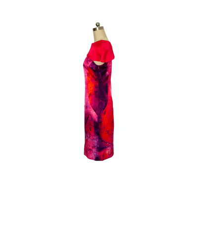 Crimson Calcite Print Silk Satin Cape Dress - (50%OFF)