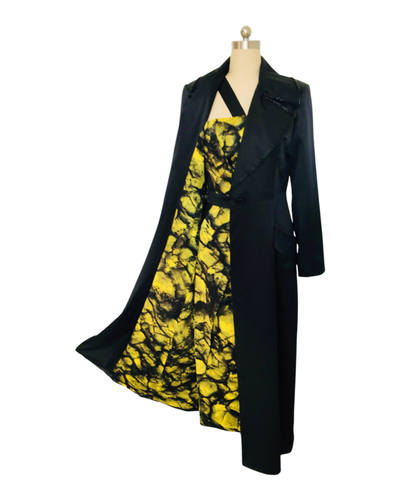 Black Beaded Collar Silk Satin Opera Coat - (50% OFF )