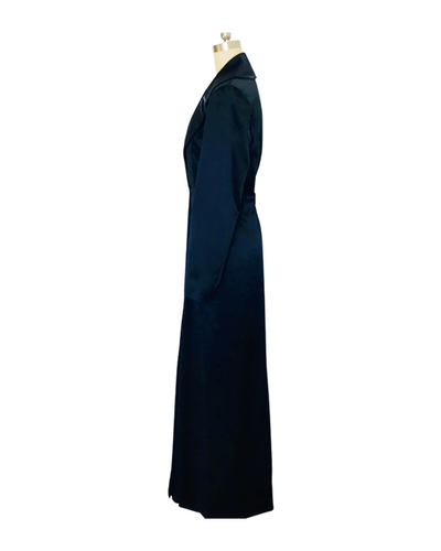 Black Beaded Collar Silk Satin Opera Coat - (50% OFF )