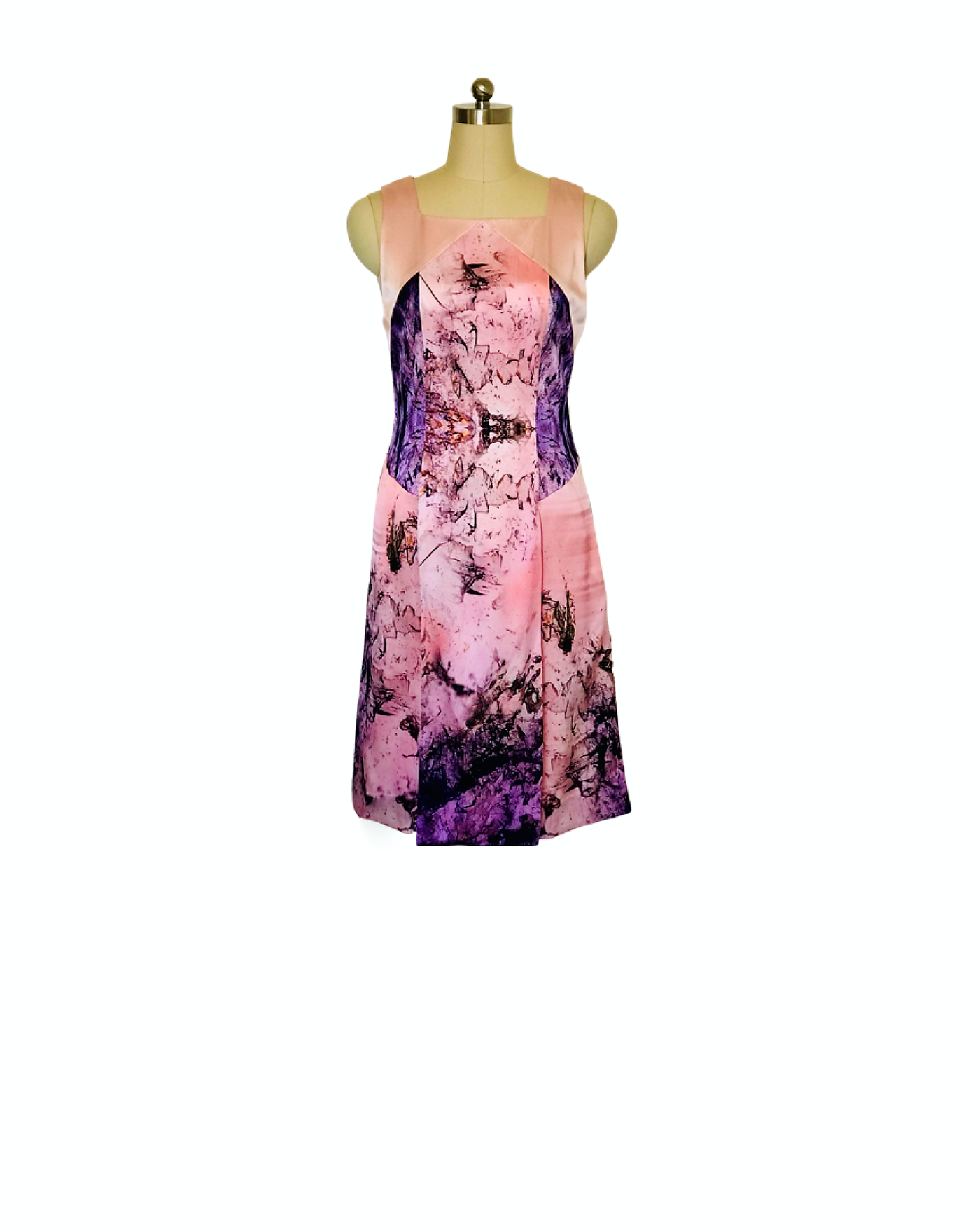 Pink Amethyst Print Silk Splice Dress - (50%OFF)