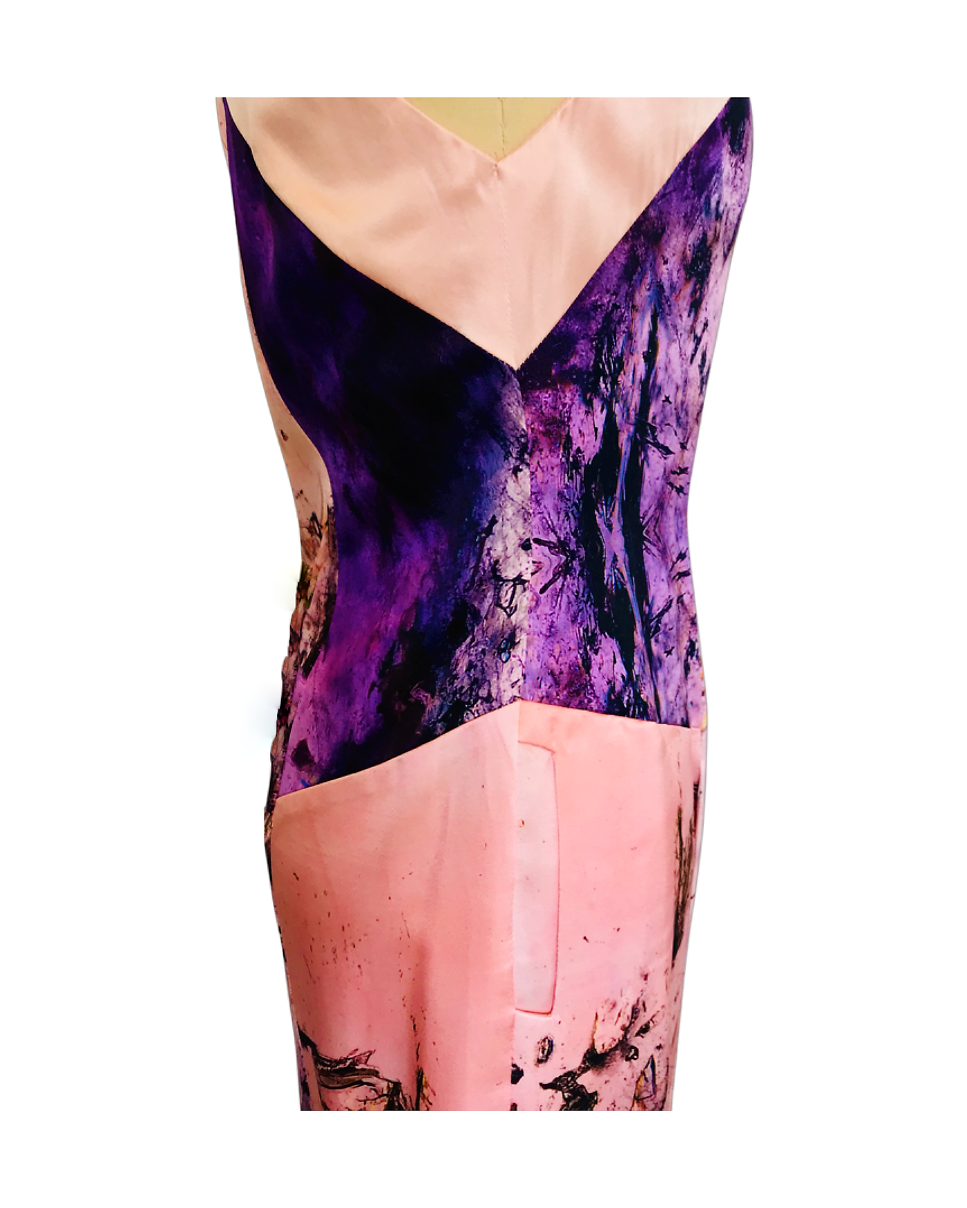 Pink Amethyst Print Silk Splice Dress - (50%OFF)
