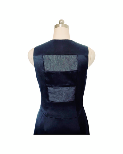 Black Silk Satin and Organza Trim Dress