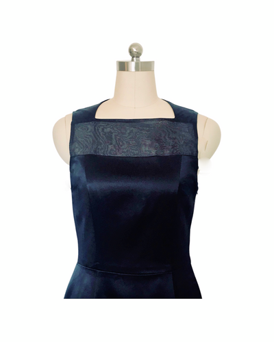 Black Silk Satin and Organza Trim Dress - (50%OFF)