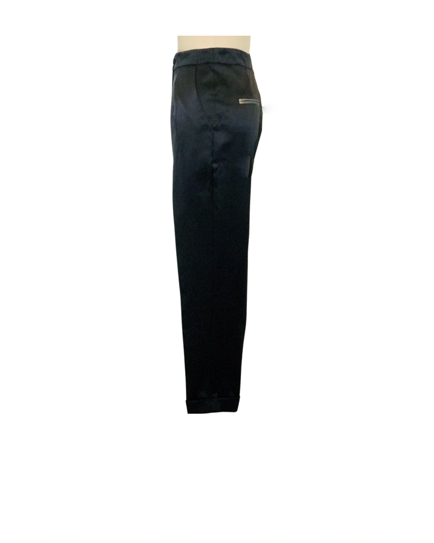 Black Satin Crop Cuff Pants - ( 50% OFF )