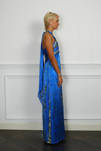 Lapis Silk Satin Dress - ( 50% OFF )