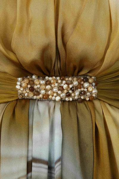 Coral Silk Chiffon beaded Dress - ( 50% OFF )