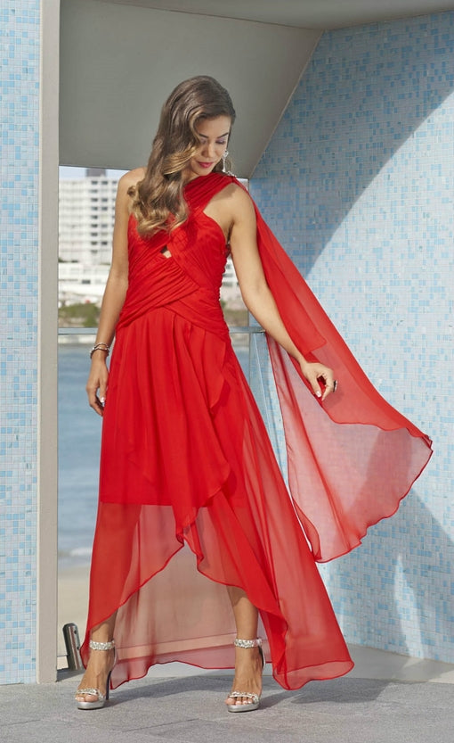 Ruby or Sapphire Cutout Silk Chiffon Dress  - (50%OFF)