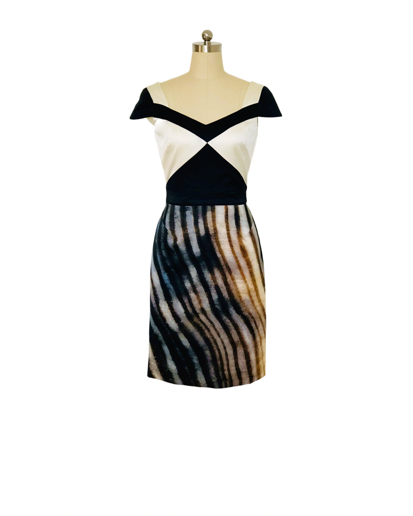 Fossil Print Silk Colour Block Dress - (50%OFF)