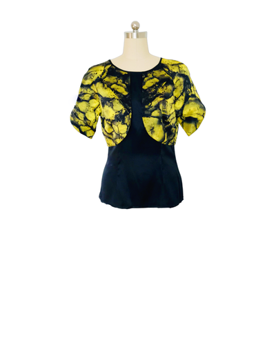 Citron Print Silk Satin Bolero with black Top - ( 50% OFF )