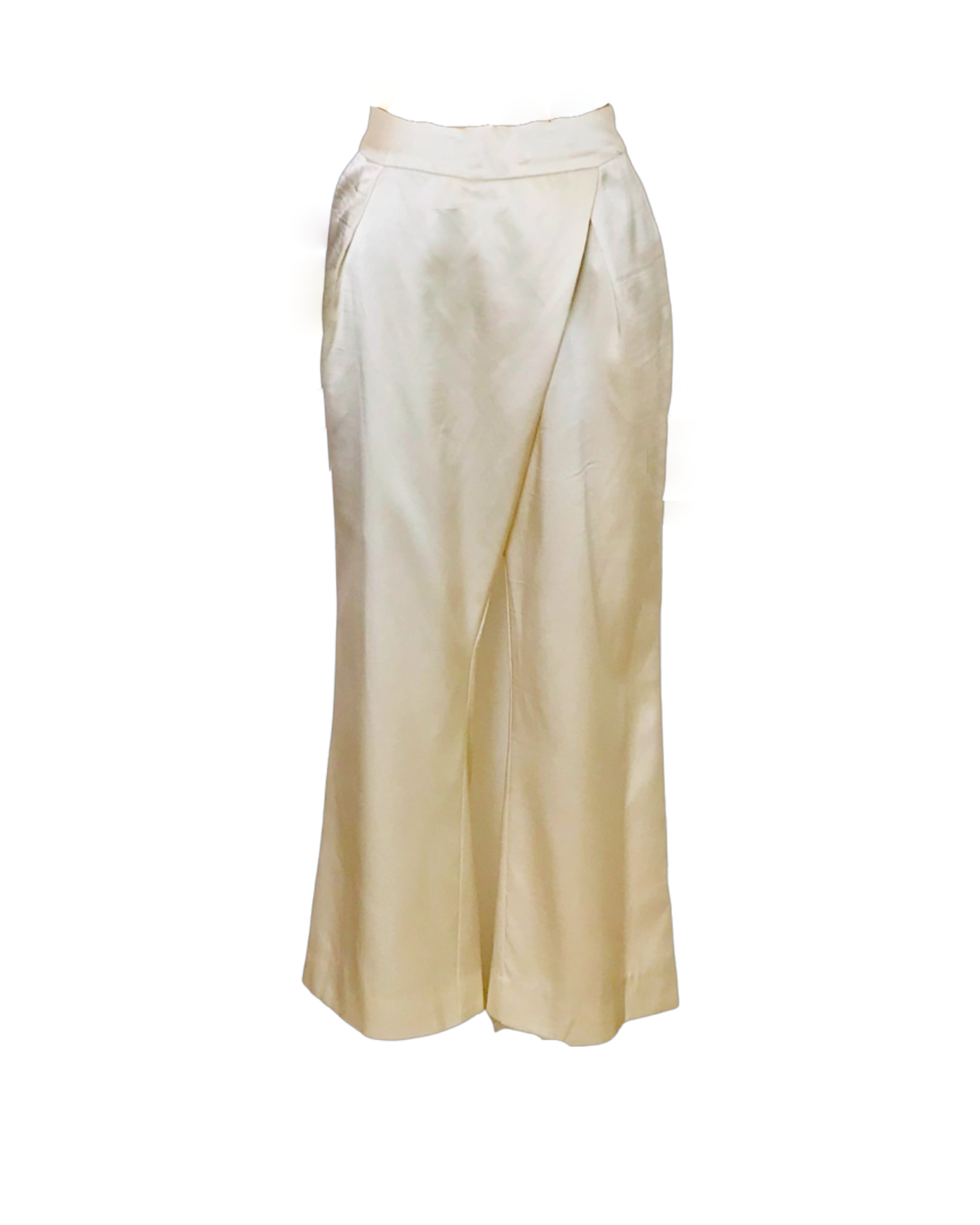 Ivory Silk Satin Wrap Pleat Culottes - ( 50 %OFF )