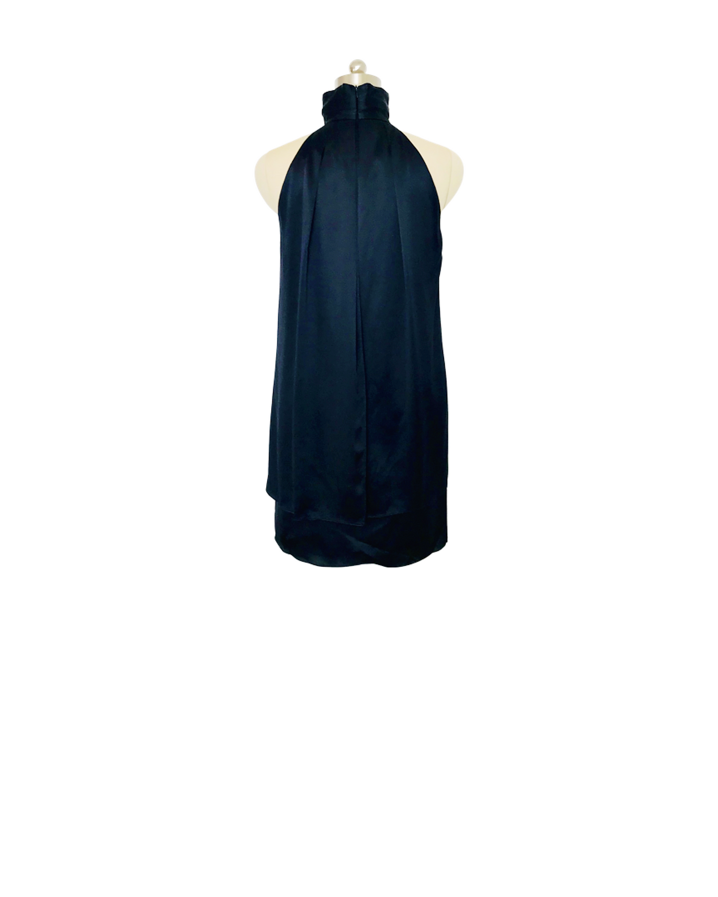 Black Silk Satin High Neck Dress - (50%OFF)