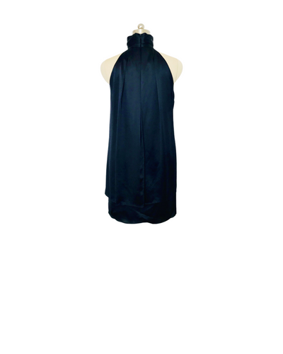 Black Silk Satin High Neck Dress - (50%OFF)