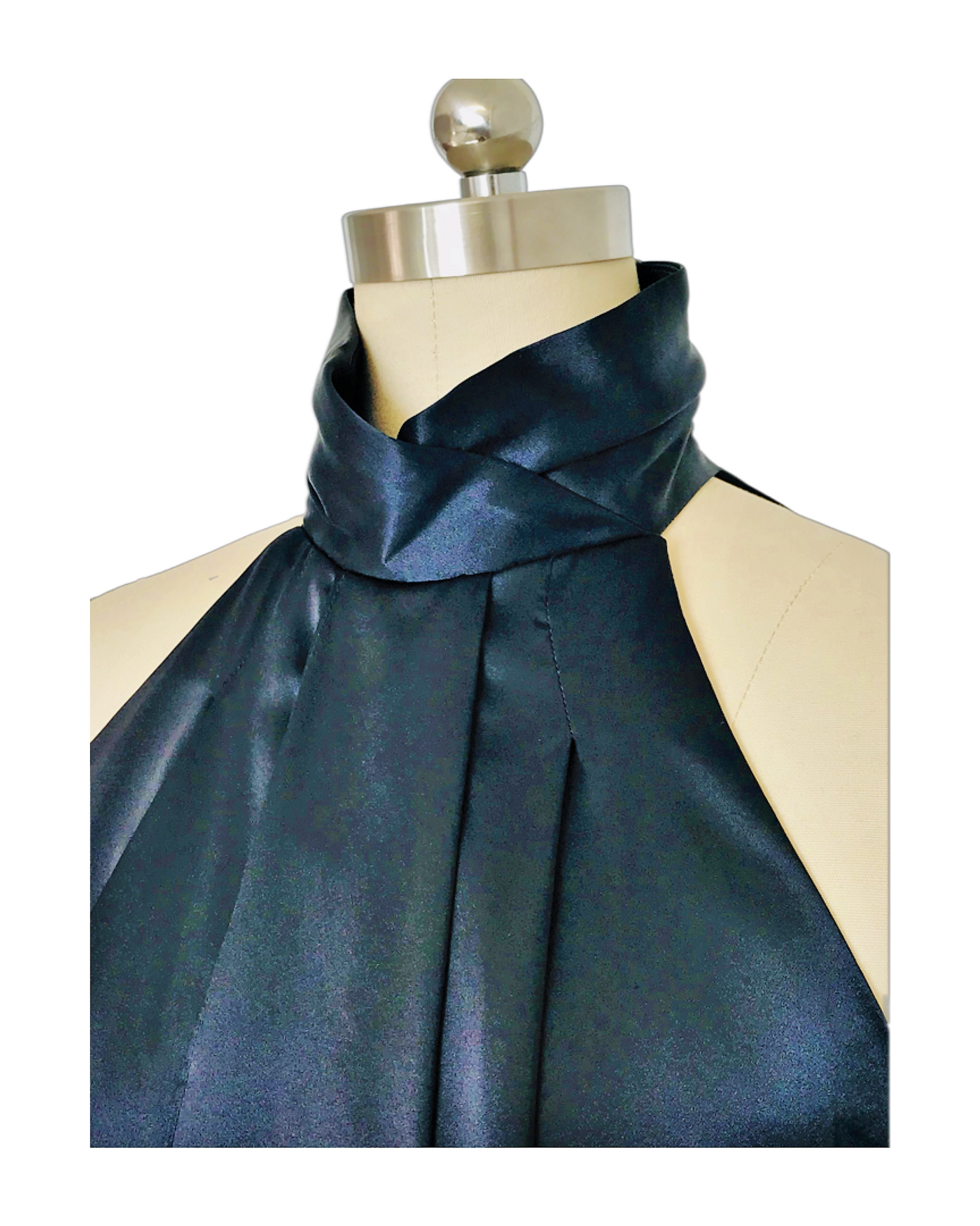 Black Silk Satin High Neck Dress - (50%OFF)