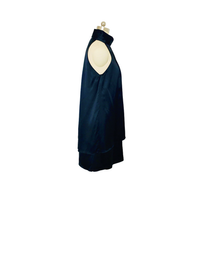 Black Silk Satin High Neck Dress - (50%OFF)