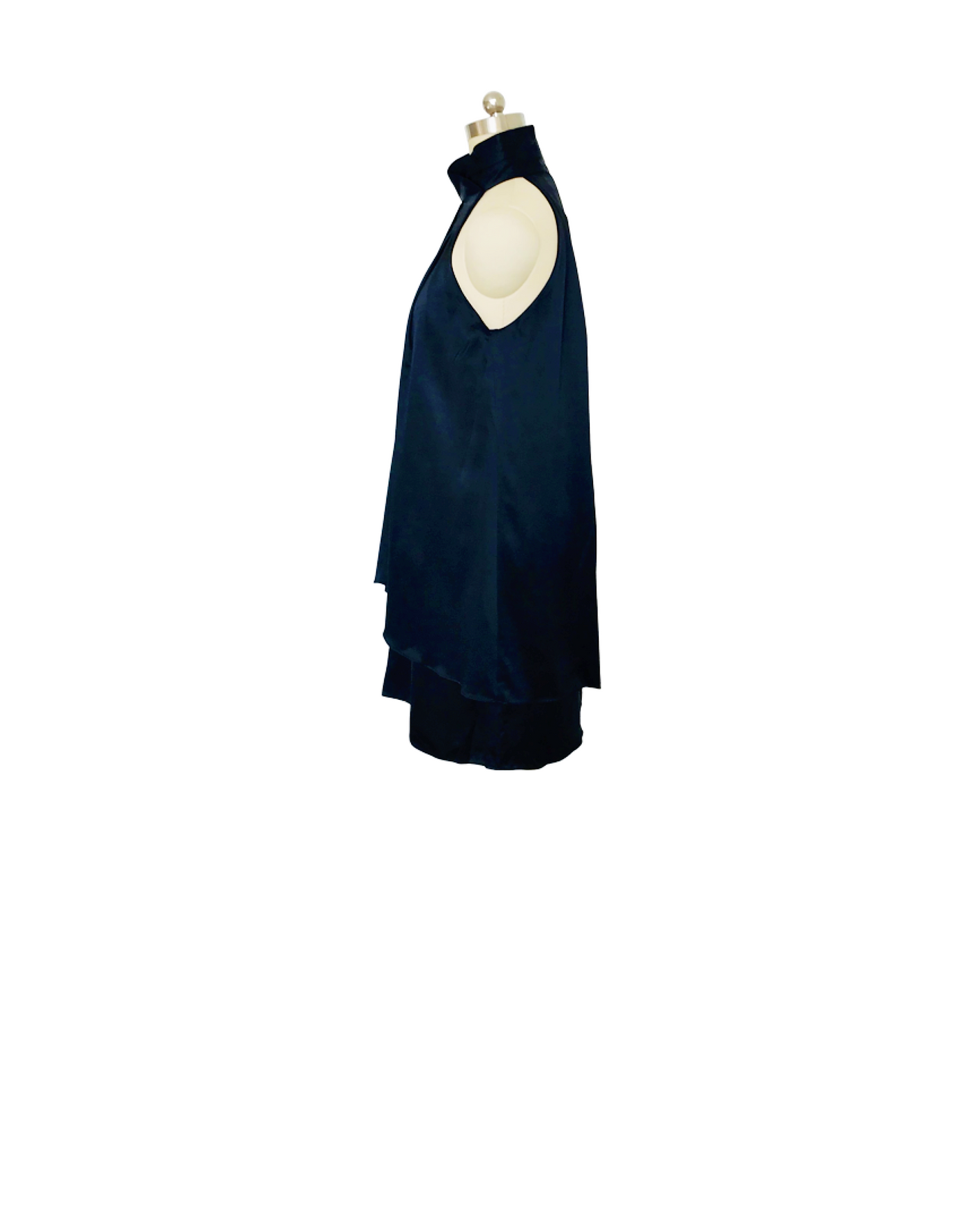 Black Silk Satin High Neck Dress - (50%OFF)