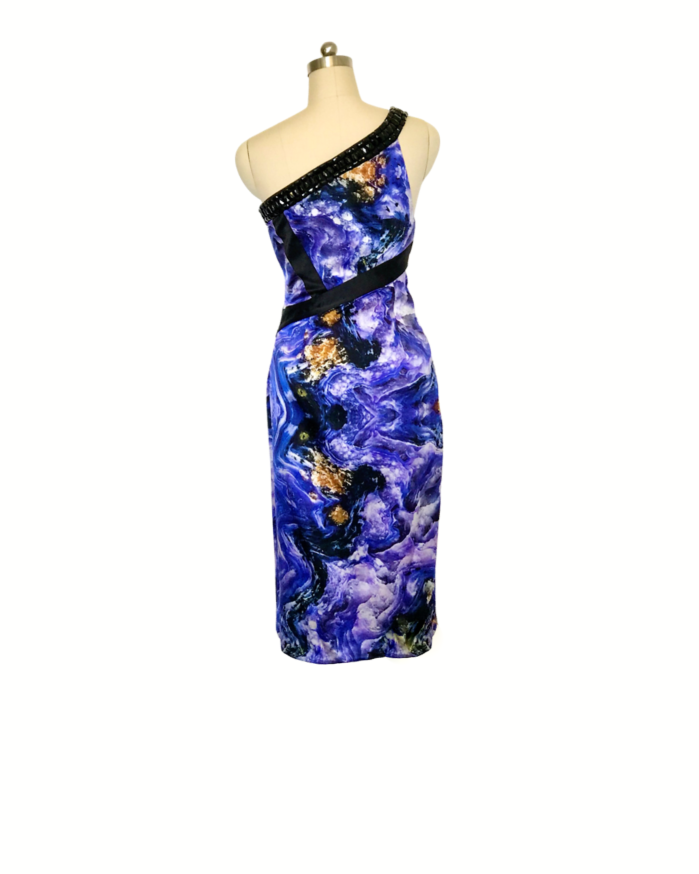 Violet Print Jewel one shoulder Dress - (50%OFF)