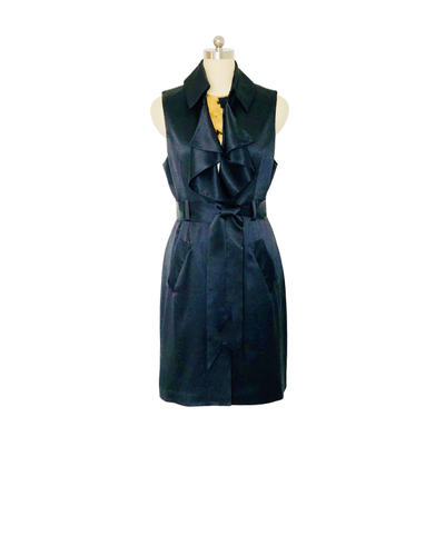 Black silk satin Sleeveless Ruffle Trench Coat  - (50% OFF )
