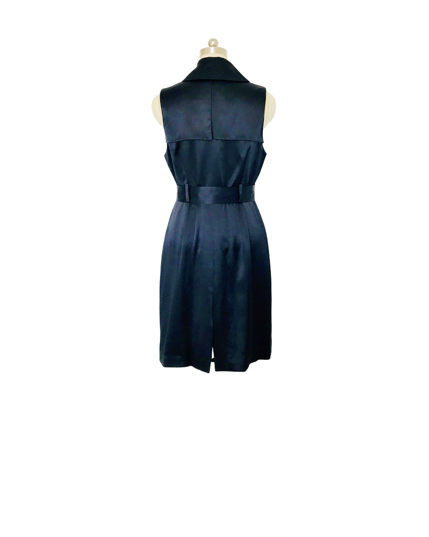 Black silk satin Sleeveless Ruffle Trench Coat  - (50% OFF )