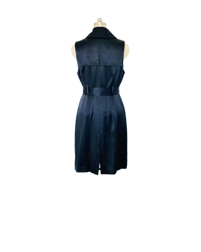 Black silk satin Sleeveless Ruffle Trench Coat  - (50% OFF )