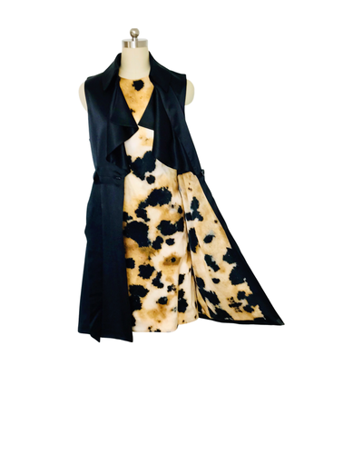 Black silk satin Sleeveless Ruffle Trench Coat  - (50% OFF )