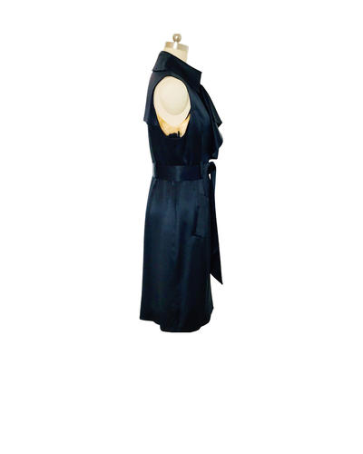 Black silk satin Sleeveless Ruffle Trench Coat  - (50% OFF )