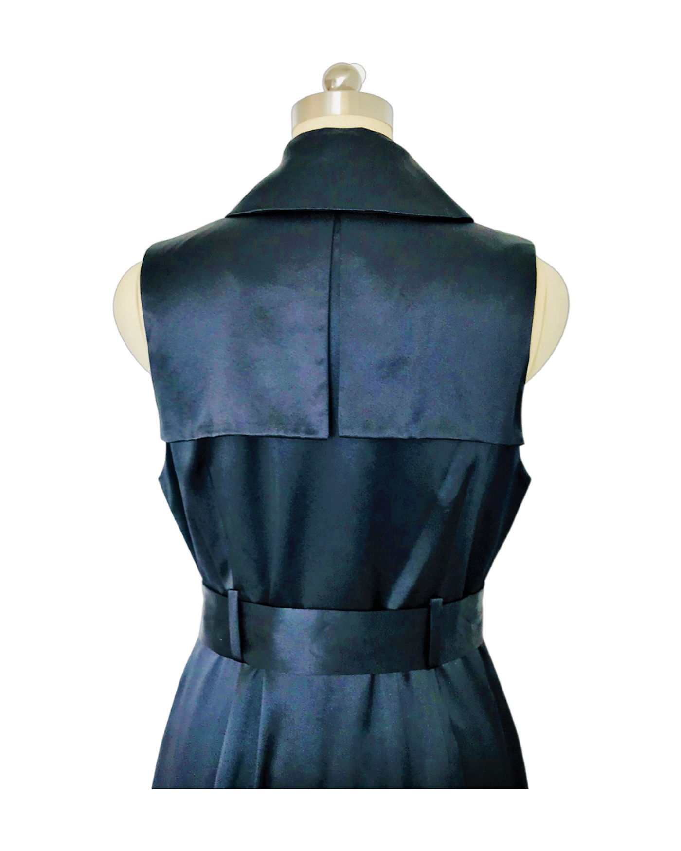 Black silk satin Sleeveless Ruffle Trench Coat  - (50% OFF )