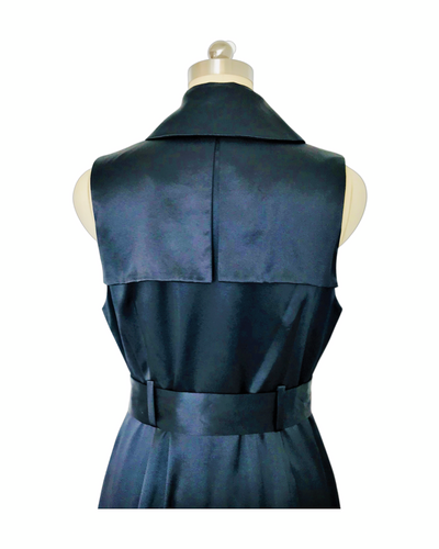 Black silk satin Sleeveless Ruffle Trench Coat  - (50% OFF )