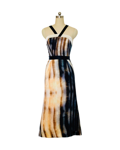 Fossil Print Silk Contrast Band dress - (50%OFF)