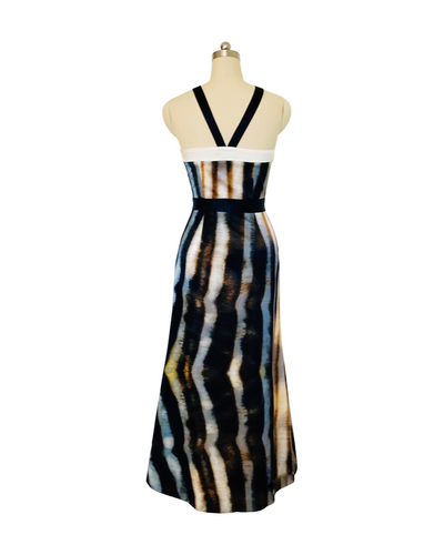 Fossil Print Silk Contrast Band dress - (50%OFF)