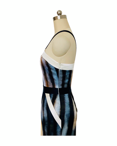 Fossil Print Silk Contrast Band dress - (50%OFF)