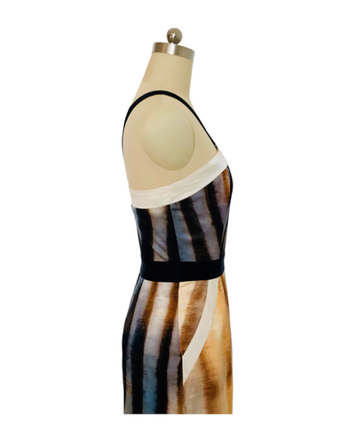 Fossil Print Silk Contrast Band dress - (50%OFF)