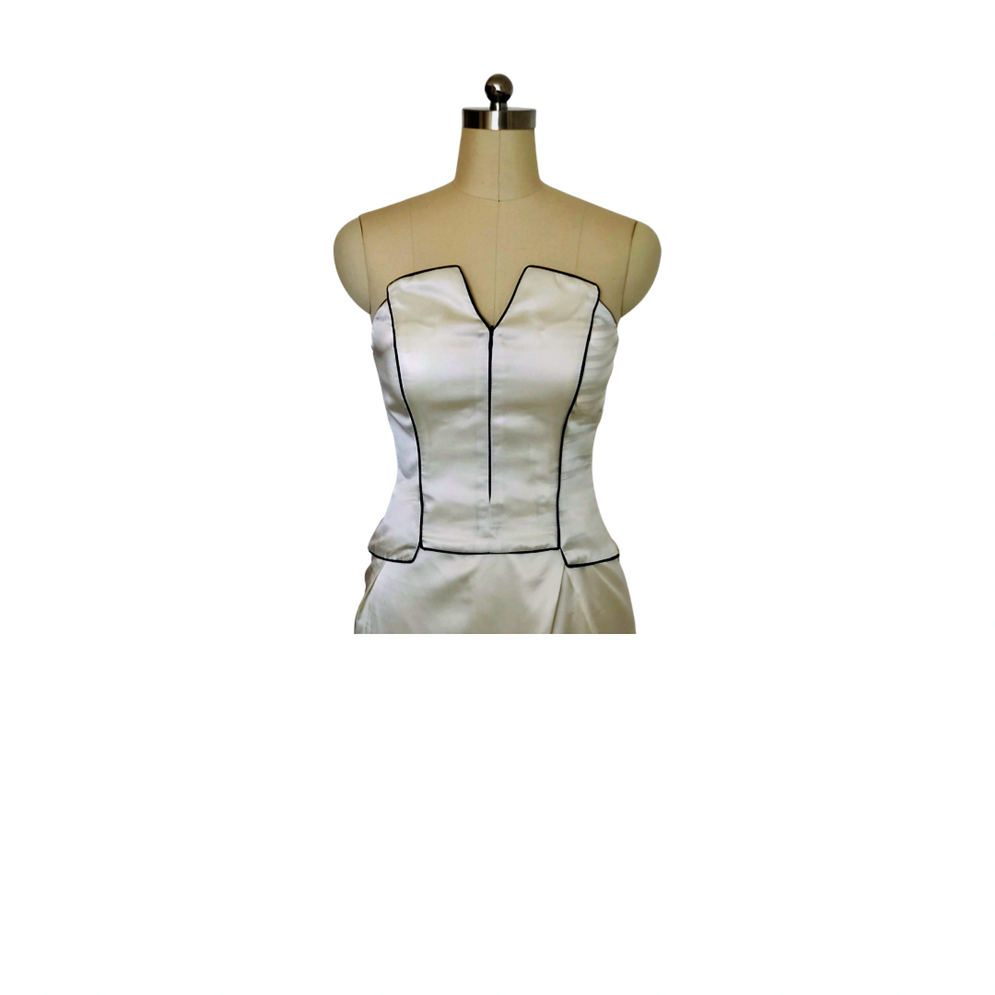 Ivory and Black Trim  Silk Satin Bustier  - ( 50% OFF )