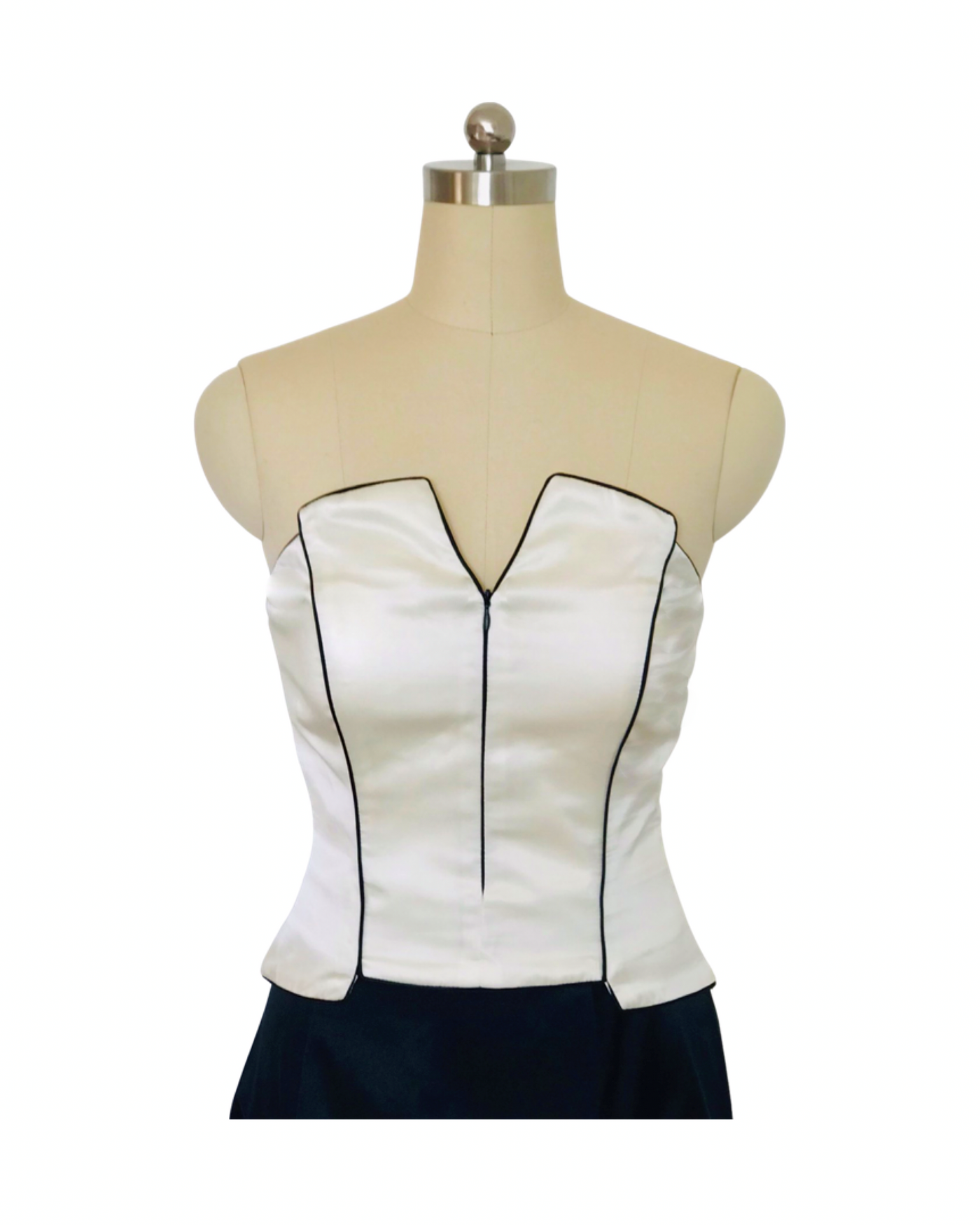 Ivory and Black Trim  Silk Satin Bustier  - ( 50% OFF )