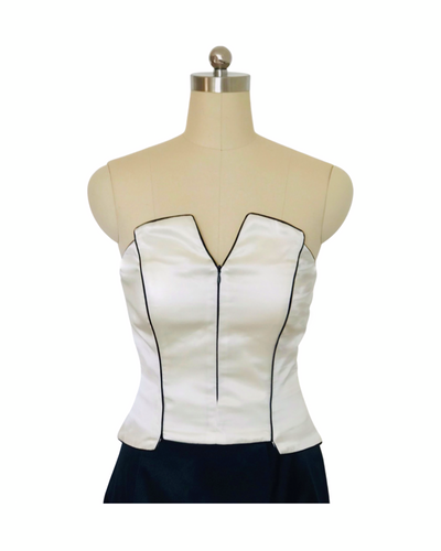 Ivory and Black Trim  Silk Satin Bustier  - ( 50% OFF )