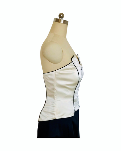 Ivory and Black Trim  Silk Satin Bustier  - ( 50% OFF )