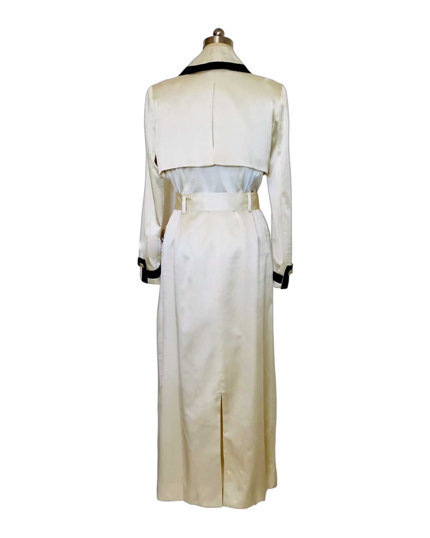 Ivory and Black Trim Military Style  Silk Satin Coat  - (50% OFF )
