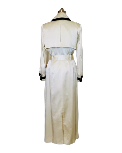 Ivory and Black Trim Military Style  Silk Satin Coat  - (50% OFF )