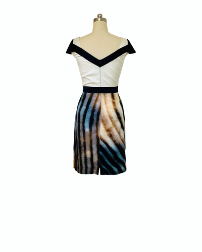 Fossil Print Silk Colour Block Dress - (50%OFF)
