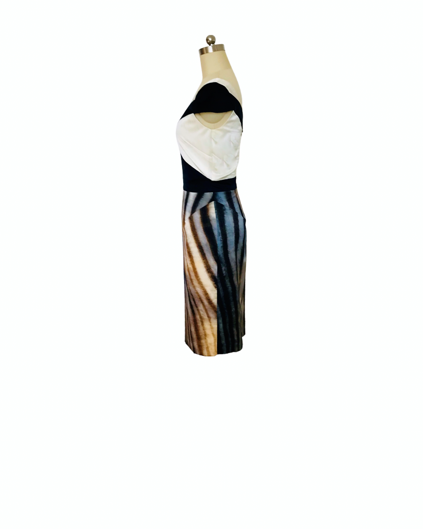 Fossil Print Silk Colour Block Dress - (50%OFF)